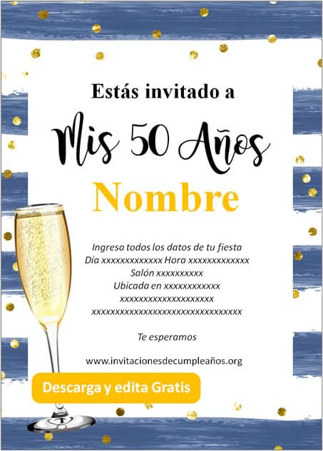 ✨ Tarjeta de invitacion virtual para cumpleaños 50 años hombre 